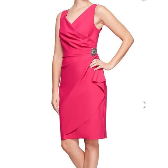Alex Evenings Dress compression ruffle skirt beaded short cocktail pink size 18 - Picture 1 of 7